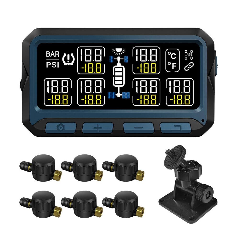 Rv Tire Pressure Monitoring System 6 Sensors, Large Lcd, Realtime Alerts, Solar And Usb Charging 9070919962530