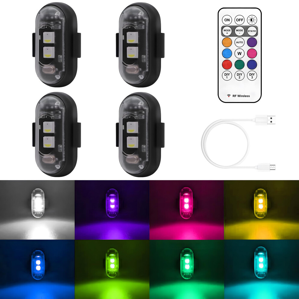 4Pcs Wireless Led Strobe S With Remote, 8 Colors Usb Rechargeable Ip65 Waterproof Anticollision S For Car Drone Bike Light 9455672811354