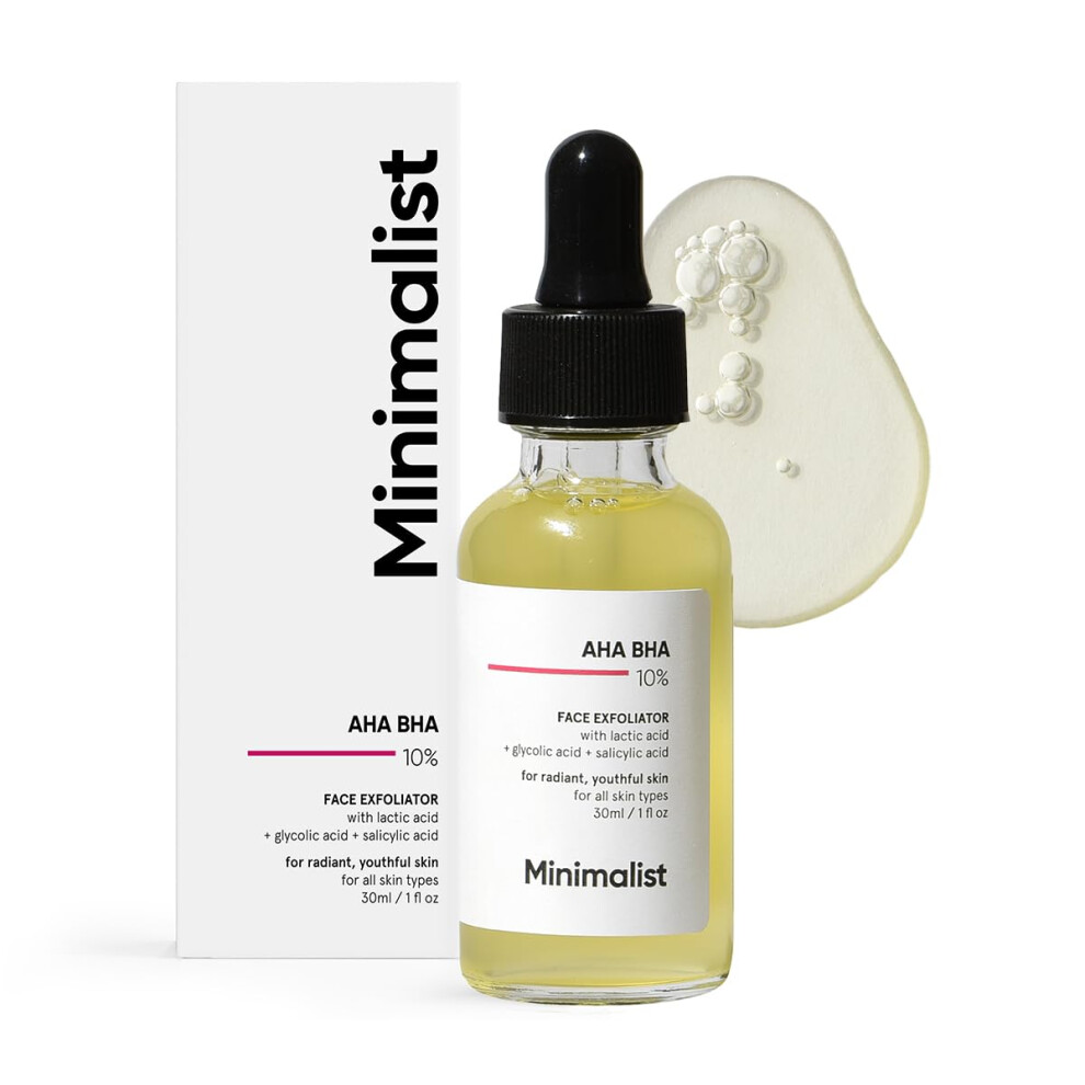 Minimalist 10% Aha Bha Exfoliating Serum For Beginners | Ahas (Lactic Acid & Glycolic Acid) & Bha (Salicylic Acid) Serum, 30 Ml (Pack Of 1)