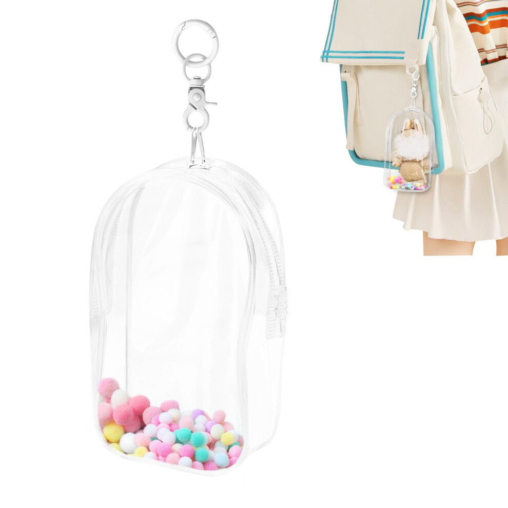 Clear Figure Display Bag, Medium PVC Dustproof Doll Case with Double Zipper and Keychain for LABUBU