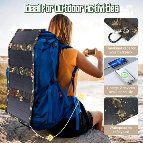 20W USB Portable Solar Charger with Fast Charging, Waterproof Foldable Panel for Camping Hiking 1