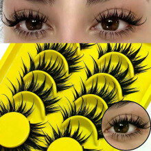 (6 Pairs-SJ03) GROINNEYA Manga Lashes Cat Eye Lashes 3D Natural False Lashes Fluffy Soft Cross Wispy Natural Eyelash Extension Makeup