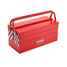 18 Inch Metal Cantilever Toolbox, 3 Tier 5 Tray Tool Organizer with Large Storage and Lock, Red