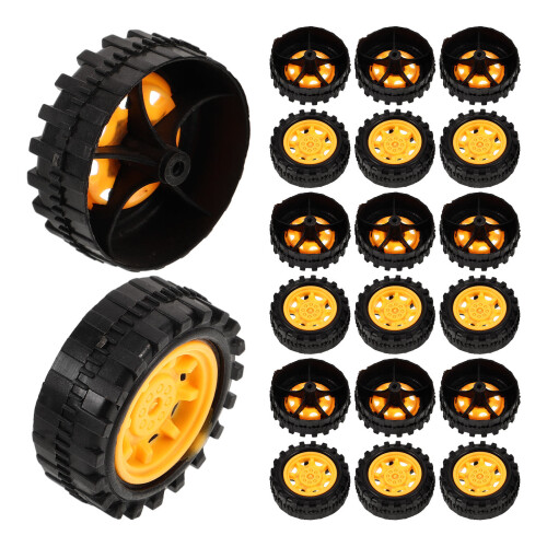 128Pcs Durable Yellow Plastic Wheels for DIY Car Models and Crafts