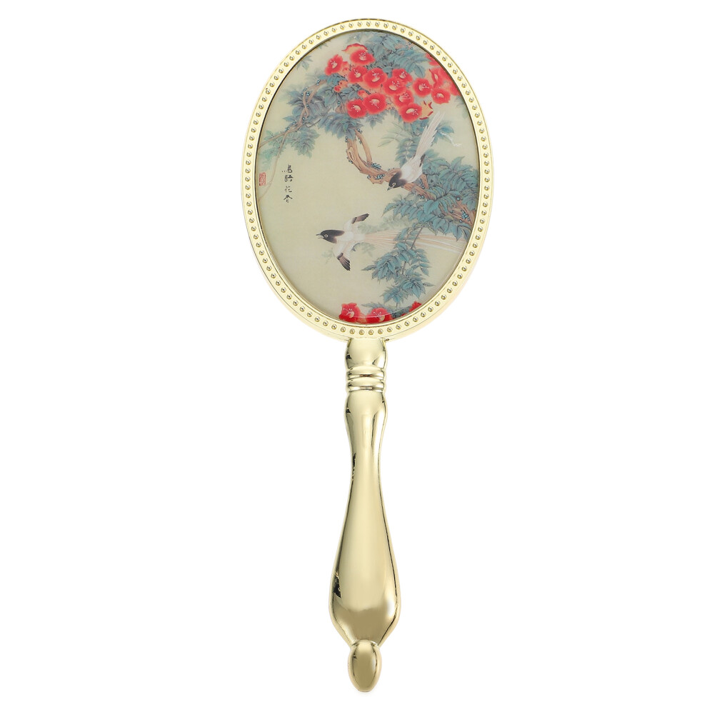 Ohphcall 2Pcs Retro Handle Mirror Portable Women Makeup Mirror Carry Handheld