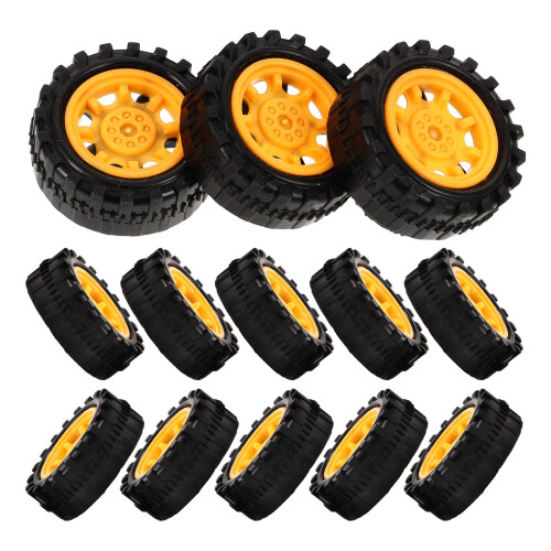 128Pcs Durable Yellow Plastic Wheels for DIY Car Models and Crafts 1