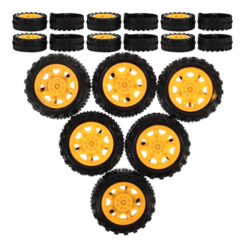 128Pcs Durable Yellow Plastic Wheels for DIY Car Models and Crafts 2
