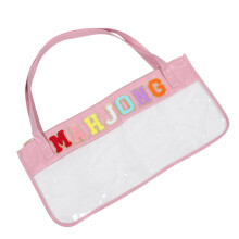 4Pcs Pink Mahjong Tile Organizer Bag with Zipper and Clear PU Material