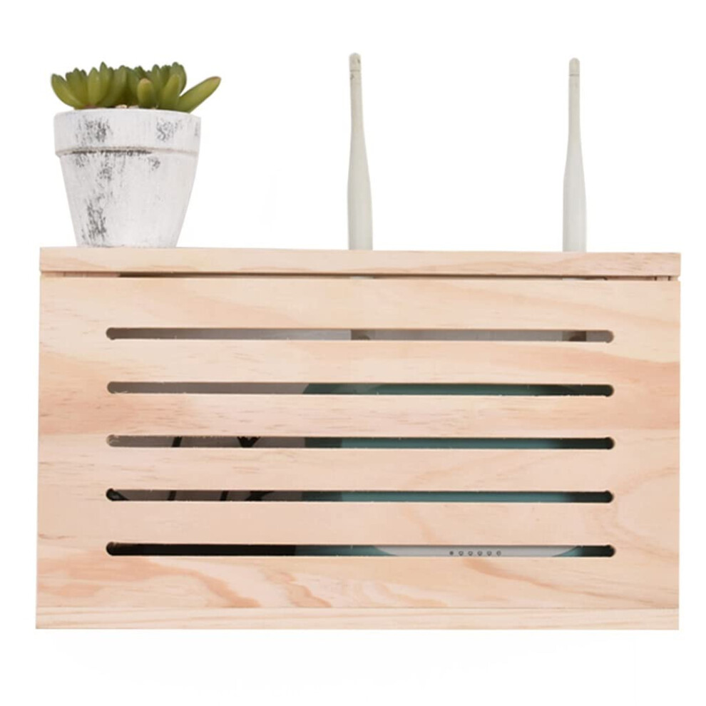 Wooden Wall Mounted Wifi Router Shelf With Storage Box, Spacesaving Cable Organizer, 42X23.5x11cm 9174973484493
