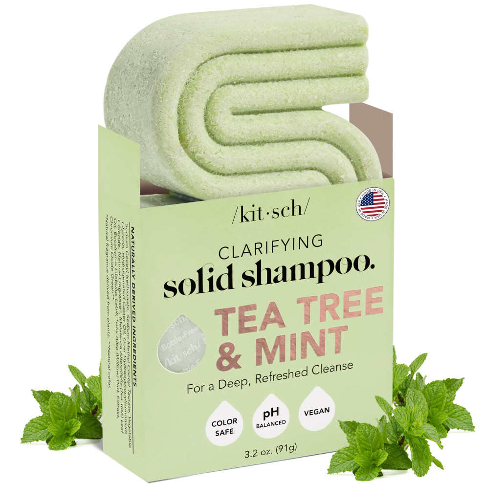 Kitsch Tea Tree & Mint Clarifying Shampoo Bar For Dandruff | Anti-Dandruff Shampoo For Itchy Scalp | Sulfate-Free Hair Shampoo | Vegan Shampoo Bar |