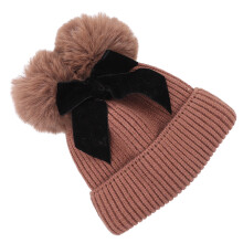 2Pièces Chapeau Enfants Tricot Nœud Et Pompons