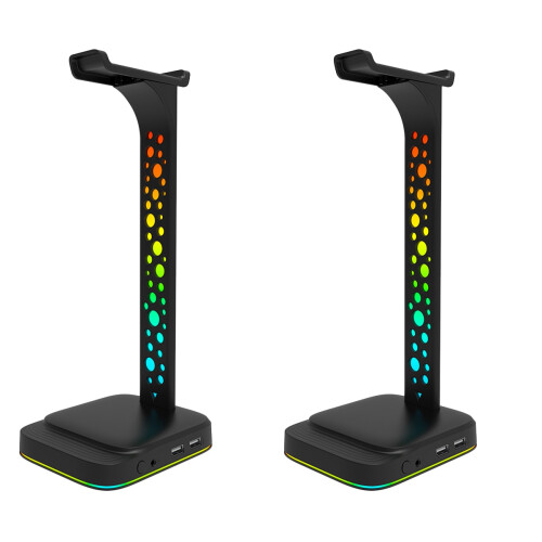 2Pcs LED Headphone Stand with USB Hub Black Multipurpose Desk Holder 1