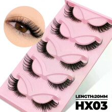 (5 Pairs-HX03) GROINNEYA False Eyelashes Cat Eye Lashes 5/7 Pairs Half Eye Lashes Fluffy Soft Natural Look Nvisible Band Mink lashes Makeup