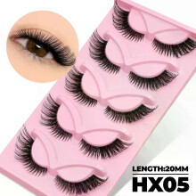 (5 Pairs-HX05) GROINNEYA False Eyelashes Cat Eye Lashes 5/7 Pairs Half Eye Lashes Fluffy Soft Natural Look Nvisible Band Mink lashes Makeup
