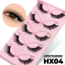 (5 Pairs-HX04) GROINNEYA False Eyelashes Cat Eye Lashes 5/7 Pairs Half Eye Lashes Fluffy Soft Natural Look Nvisible Band Mink lashes Makeup
