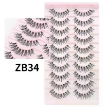(ZB34) DINGSEN Cat Eye Lashes 10pairs False Eyelashes Natural Eyelashes Anime Winged Clear Band Lashes Fake Eyelash Manga Lashes Makeup