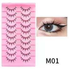 (M01) DINGSEN Cat Eye Lashes 10pairs False Eyelashes Natural Eyelashes Anime Winged Clear Band Lashes Fake Eyelash Manga Lashes Makeup
