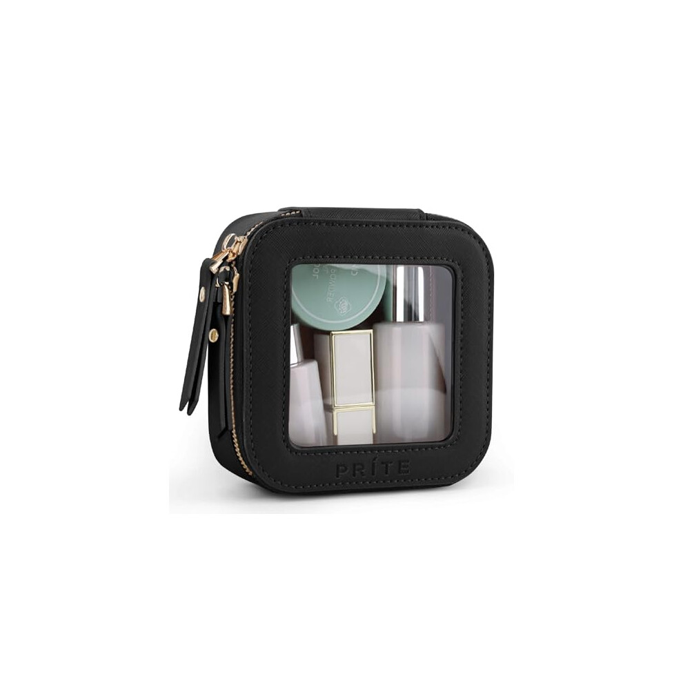 Prite Black Small Clear Makeup Bag With Gift Box Mini Cosmetic Case Waterproof Travel Toiletry Pouch Car Essentials With Double Zippers (Black)