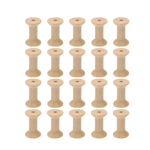 40Pcs Unfinished Wooden Spools Light Yellow DIY Craft Sewing Tools