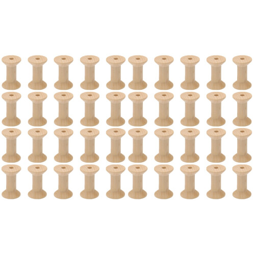 40Pcs Unfinished Wooden Spools Light Yellow DIY Craft Sewing Tools 1