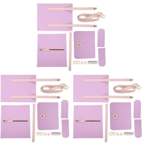 3Sets Handmade DIY PU Bag Material Violet Durable Supplies 2