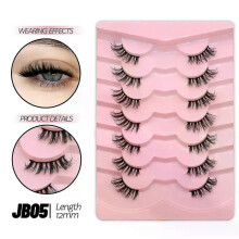 (7 Pairs-JB05) GROINNEYA Half Eyelashes Natural Cat Eye Lashes Soft Wispy Clear Band Lashes With Winged Ends For Extended Eye Look Makeup