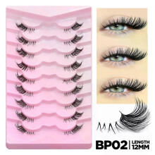 (Half Eye-BP02) GROINNEYA Half Eyelashes Natural Cat Eye Lashes Soft Wispy Clear Band Lashes With Winged Ends For Extended Eye Look Makeup