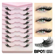 (Half Eye-BP01) GROINNEYA Half Eyelashes Natural Cat Eye Lashes Soft Wispy Clear Band Lashes With Winged Ends For Extended Eye Look Makeup