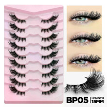 (Half Eye-BP05) GROINNEYA Half Eyelashes Natural Cat Eye Lashes Soft Wispy Clear Band Lashes With Winged Ends For Extended Eye Look Makeup