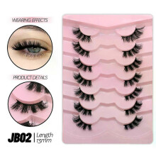 (7 Pairs-JB02) GROINNEYA Half Eyelashes Natural Cat Eye Lashes Soft Wispy Clear Band Lashes With Winged Ends For Extended Eye Look Makeup