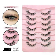 (7 Pairs-JB08) GROINNEYA Half Eyelashes Natural Cat Eye Lashes Soft Wispy Clear Band Lashes With Winged Ends For Extended Eye Look Makeup