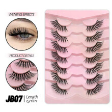 (7 Pairs-JB07) GROINNEYA Half Eyelashes Natural Cat Eye Lashes Soft Wispy Clear Band Lashes With Winged Ends For Extended Eye Look Makeup