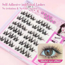 (C, C2) QSTY Cute Sweet Pre-Bond Technology press on lashes glueless DIY Eyelash Self Adhesive Realistic Eyelash Reusable