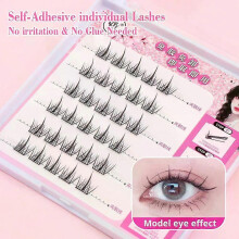 (C, C7) QSTY Cute Sweet Pre-Bond Technology press on lashes glueless DIY Eyelash Self Adhesive Realistic Eyelash Reusable