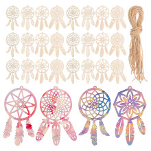 240Pcs Wood Dream Catcher Kits Rustic Beige DIY Wooden Hanging Crafts