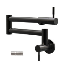 Matte Black Wall Mount Pot Filler Faucet 304 Stainless Steel Dual Handle Folding Over Stove 360 Swing
