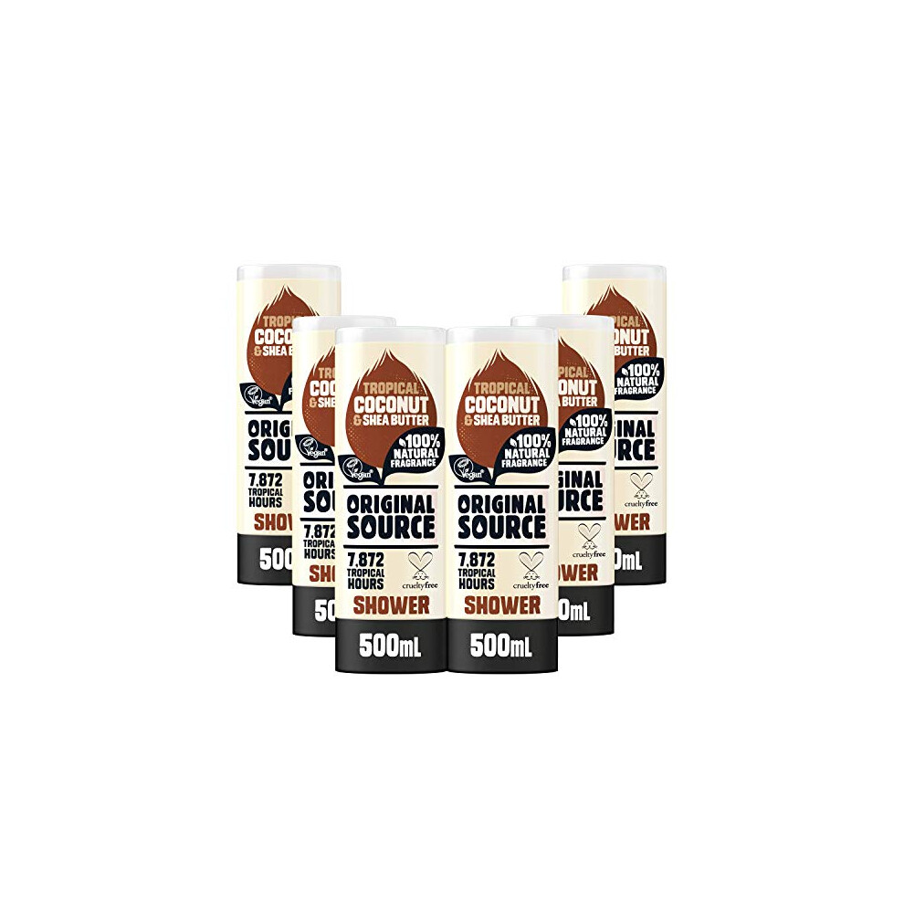 Original Source Coconut And Shea Butter Shower Gel, 100 Percent Natural Fragrance, Vegan, Cruelty Free, Paraben Free, Bulk Buy, Pack Of 6 X 500 Ml