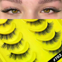 (6 pairs-T03) GROINNEYA Half Lashes Cat Eye Lashes Soft Natural Clear Band Lashes Natural Look Faux Mink Wispy Mink Eyelashes Makeup