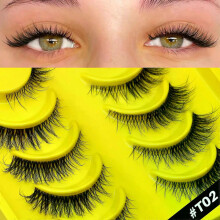 (6 pairs-T02) GROINNEYA Half Lashes Cat Eye Lashes Soft Natural Clear Band Lashes Natural Look Faux Mink Wispy Mink Eyelashes Makeup