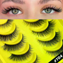 (6 pairs-T04) GROINNEYA Half Lashes Cat Eye Lashes Soft Natural Clear Band Lashes Natural Look Faux Mink Wispy Mink Eyelashes Makeup