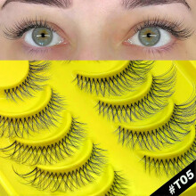 (6 pairs-T05) GROINNEYA Half Lashes Cat Eye Lashes Soft Natural Clear Band Lashes Natural Look Faux Mink Wispy Mink Eyelashes Makeup