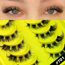 (6 pairs-T01) GROINNEYA Half Lashes Cat Eye Lashes Soft Natural Clear Band Lashes Natural Look Faux Mink Wispy Mink Eyelashes Makeup
