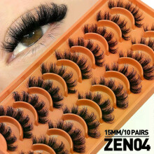 (10 Pairs-ZEN04) GROINNEYA Lashes 3D Mink Lashes Fluffy Reusable Lashes Mink False Eyelashes Soft Wispy Natural Cross Eyelash Extension Makeup