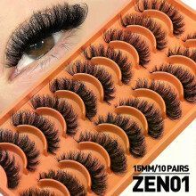 (10 Pairs-ZEN01) GROINNEYA Lashes 3D Mink Lashes Fluffy Reusable Lashes Mink False Eyelashes Soft Wispy Natural Cross Eyelash Extension Makeup