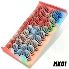 (10 Pairs-MK01) GROINNEYA Lashes 3D Mink Lashes Fluffy Reusable Lashes Mink False Eyelashes Soft Wispy Natural Cross Eyelash Extension Makeup