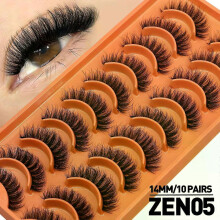 (10 Pairs-ZEN05) GROINNEYA Lashes 3D Mink Lashes Fluffy Reusable Lashes Mink False Eyelashes Soft Wispy Natural Cross Eyelash Extension Makeup