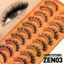 (10 Pairs-ZEN03) GROINNEYA Lashes 3D Mink Lashes Fluffy Reusable Lashes Mink False Eyelashes Soft Wispy Natural Cross Eyelash Extension Makeup