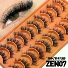 (10 Pairs-ZEN07) GROINNEYA Lashes 3D Mink Lashes Fluffy Reusable Lashes Mink False Eyelashes Soft Wispy Natural Cross Eyelash Extension Makeup