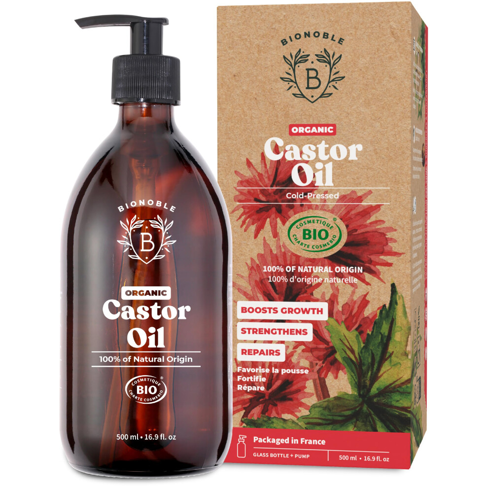 Bionoble Castor Oil Organic And Cold Pressed - Glass Bottle And Pump - Vegan And Hexane Free Organic Castor Oil - Hair Growth Oil, Lash Serum, Beard