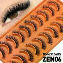 (10 Pairs-ZEN06) GROINNEYA Lashes 3D Mink Lashes Fluffy Reusable Lashes Mink False Eyelashes Soft Wispy Natural Cross Eyelash Extension Makeup